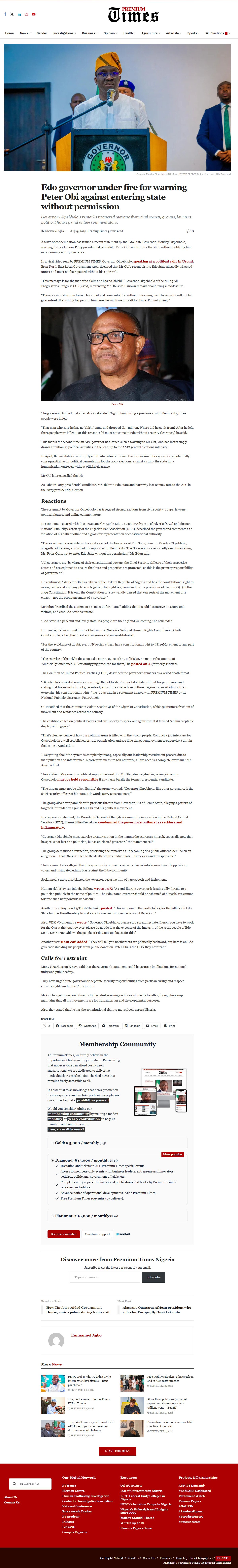 Premium Times Edo article